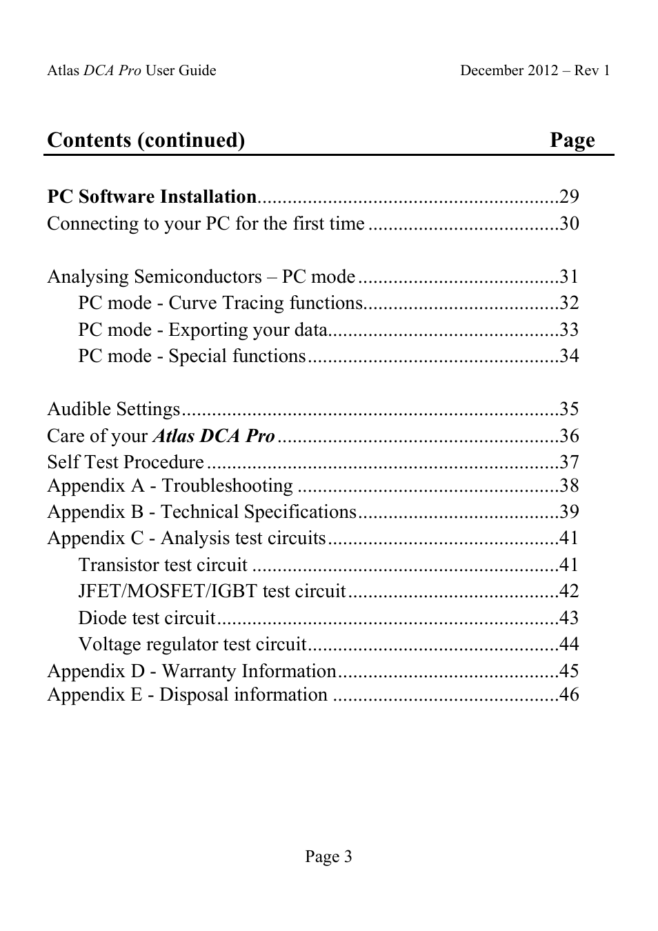 Contents (continued) page | Velleman DCA75 User Manual | Page 3 / 46