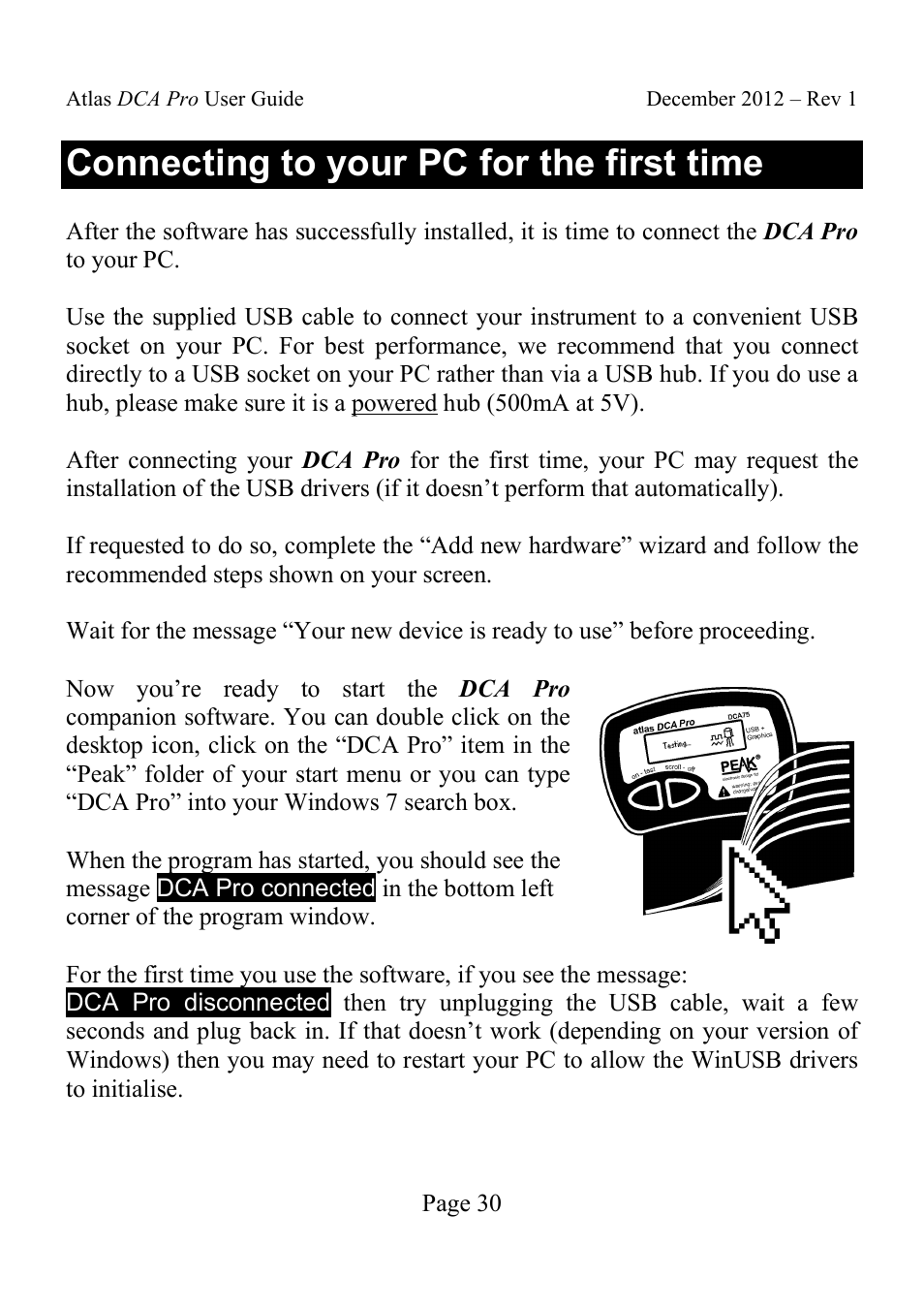 Connecting to your pc for the first time | Velleman DCA75 User Manual | Page 30 / 46