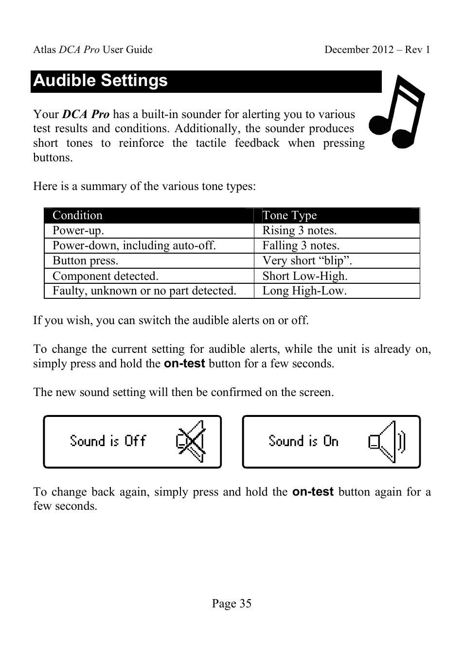 Audible settings | Velleman DCA75 User Manual | Page 35 / 46