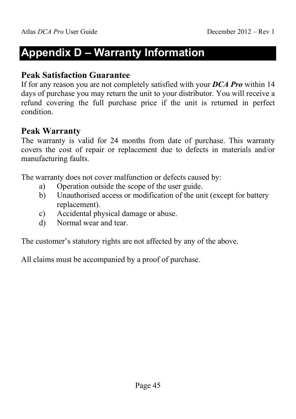 Appendix d – warranty information | Velleman DCA75 User Manual | Page 45 / 46