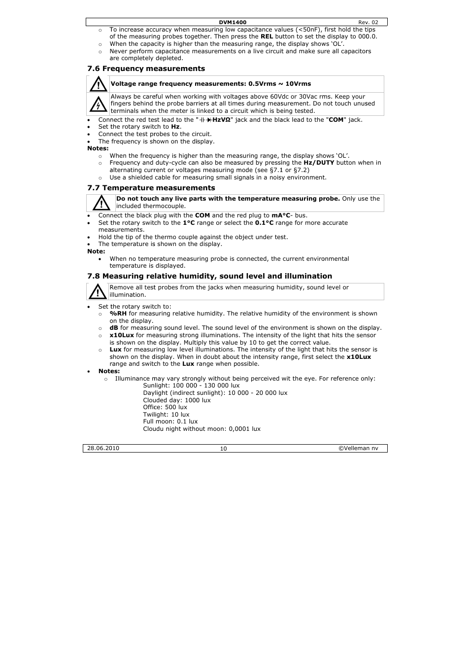 Velleman DVM1400 User Manual | Page 10 / 77