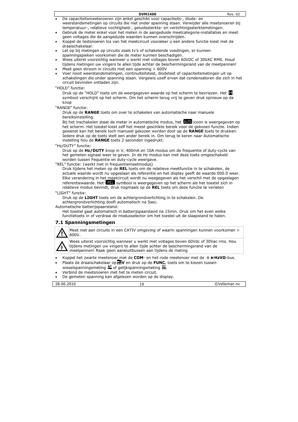 Velleman DVM1400 User Manual | Page 19 / 77