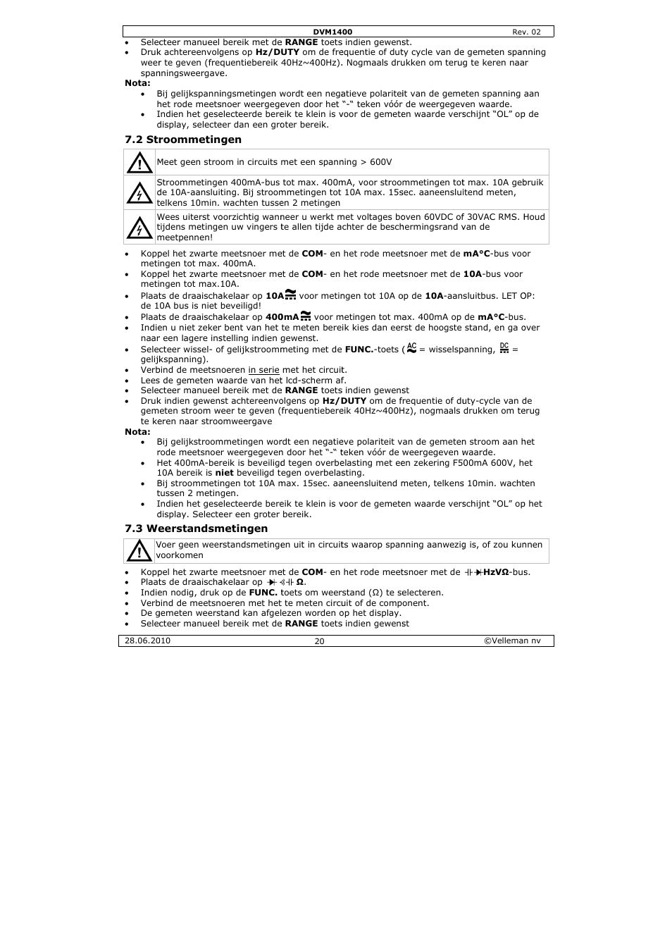Velleman DVM1400 User Manual | Page 20 / 77