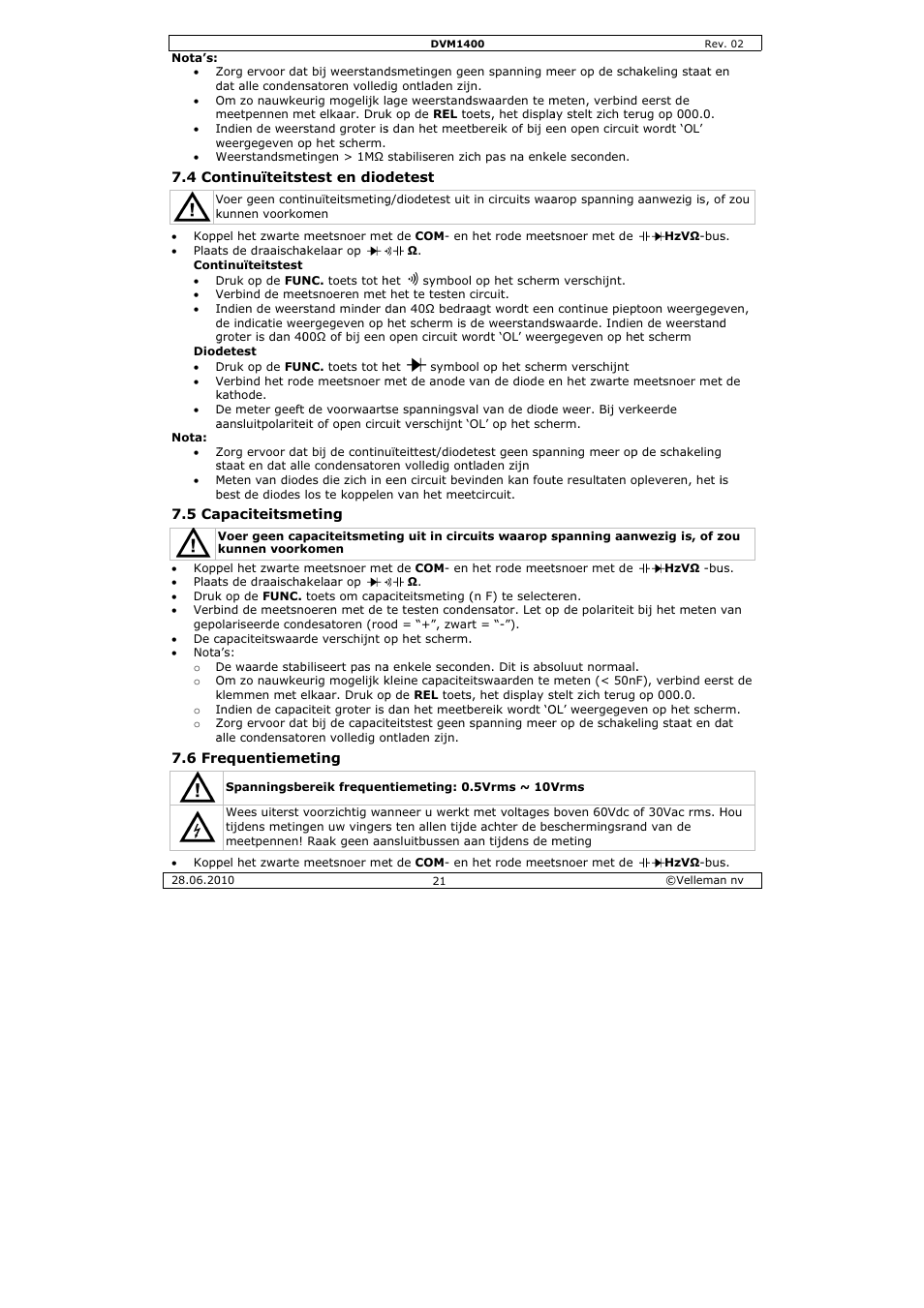 Velleman DVM1400 User Manual | Page 21 / 77