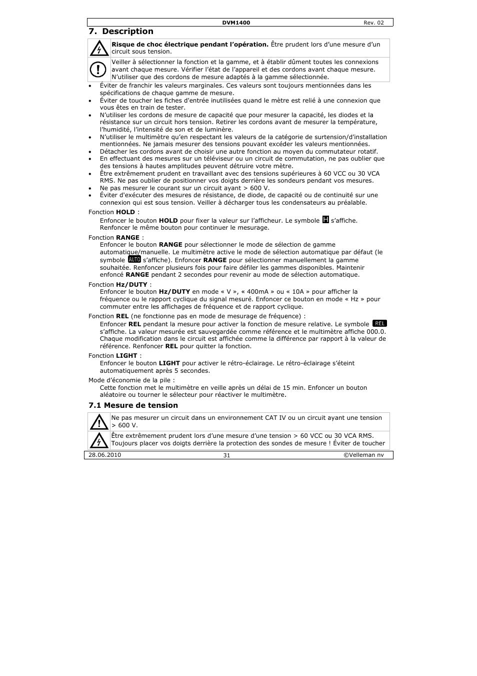 Escription | Velleman DVM1400 User Manual | Page 31 / 77