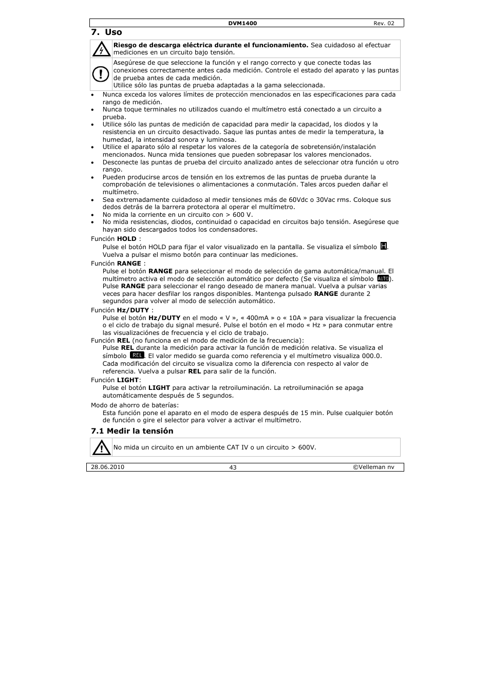 Velleman DVM1400 User Manual | Page 43 / 77