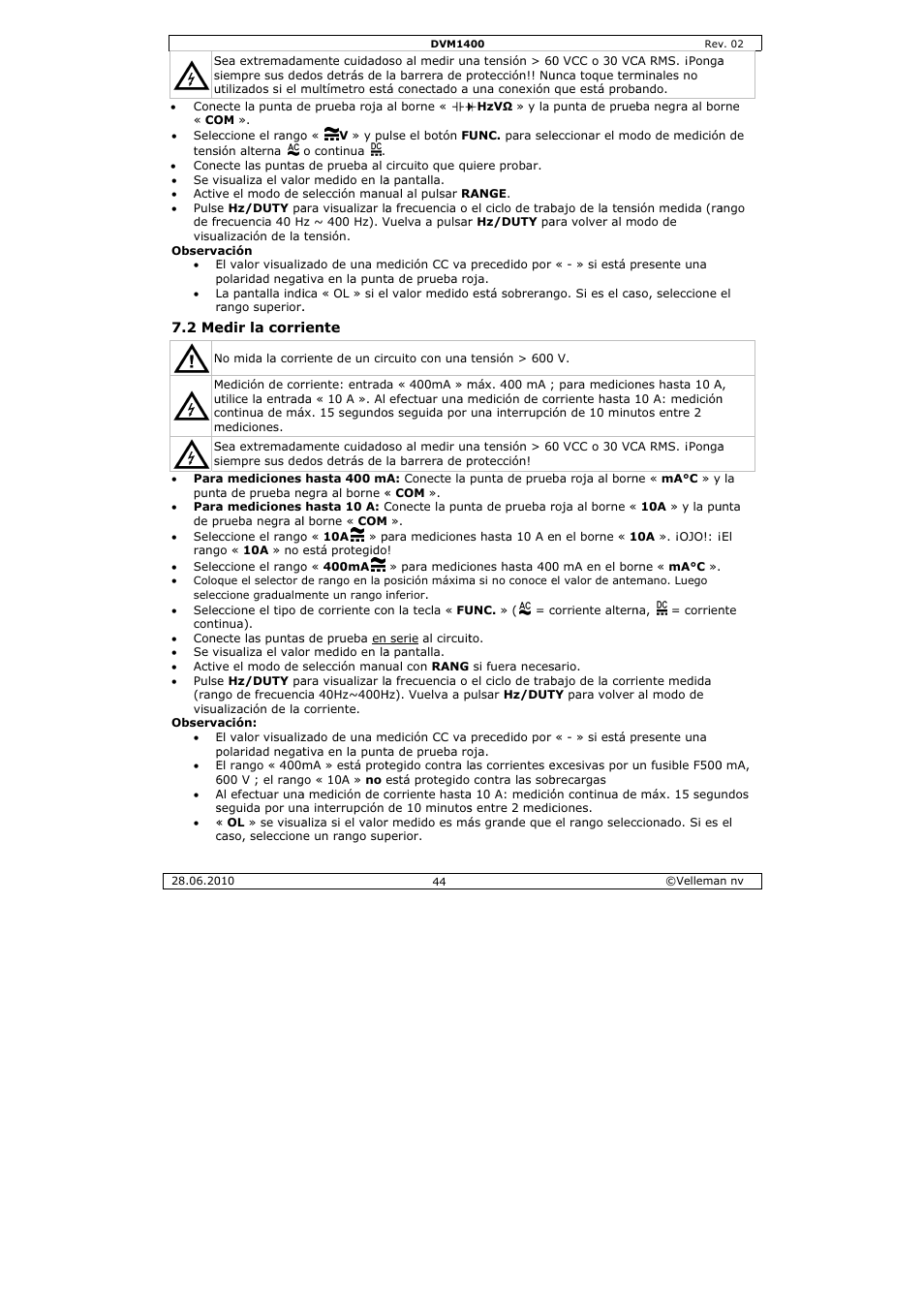 Velleman DVM1400 User Manual | Page 44 / 77