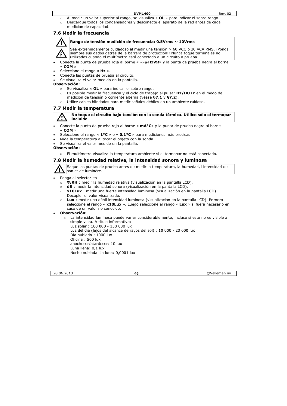 Velleman DVM1400 User Manual | Page 46 / 77