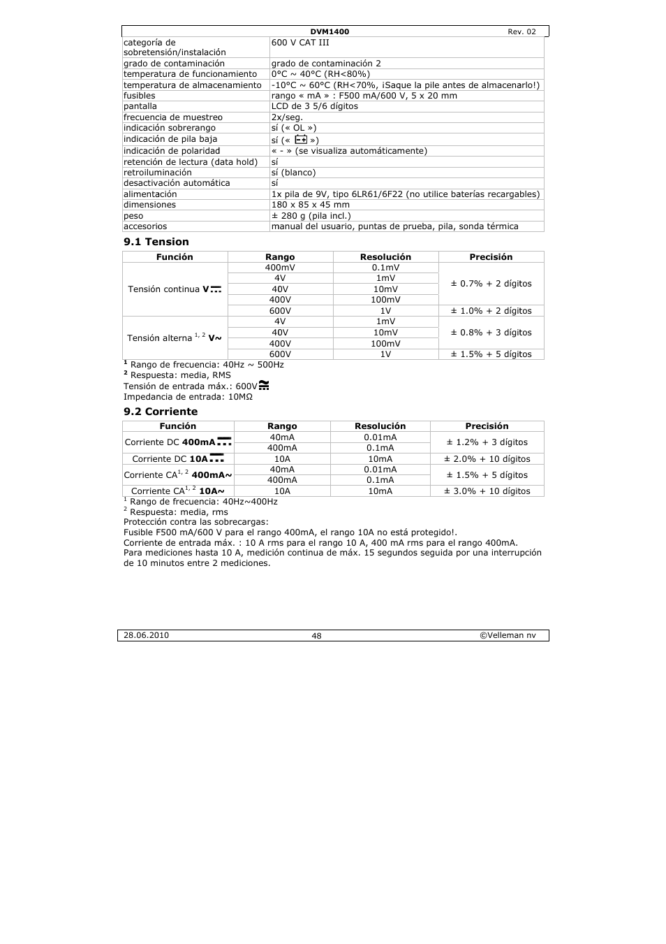 Velleman DVM1400 User Manual | Page 48 / 77