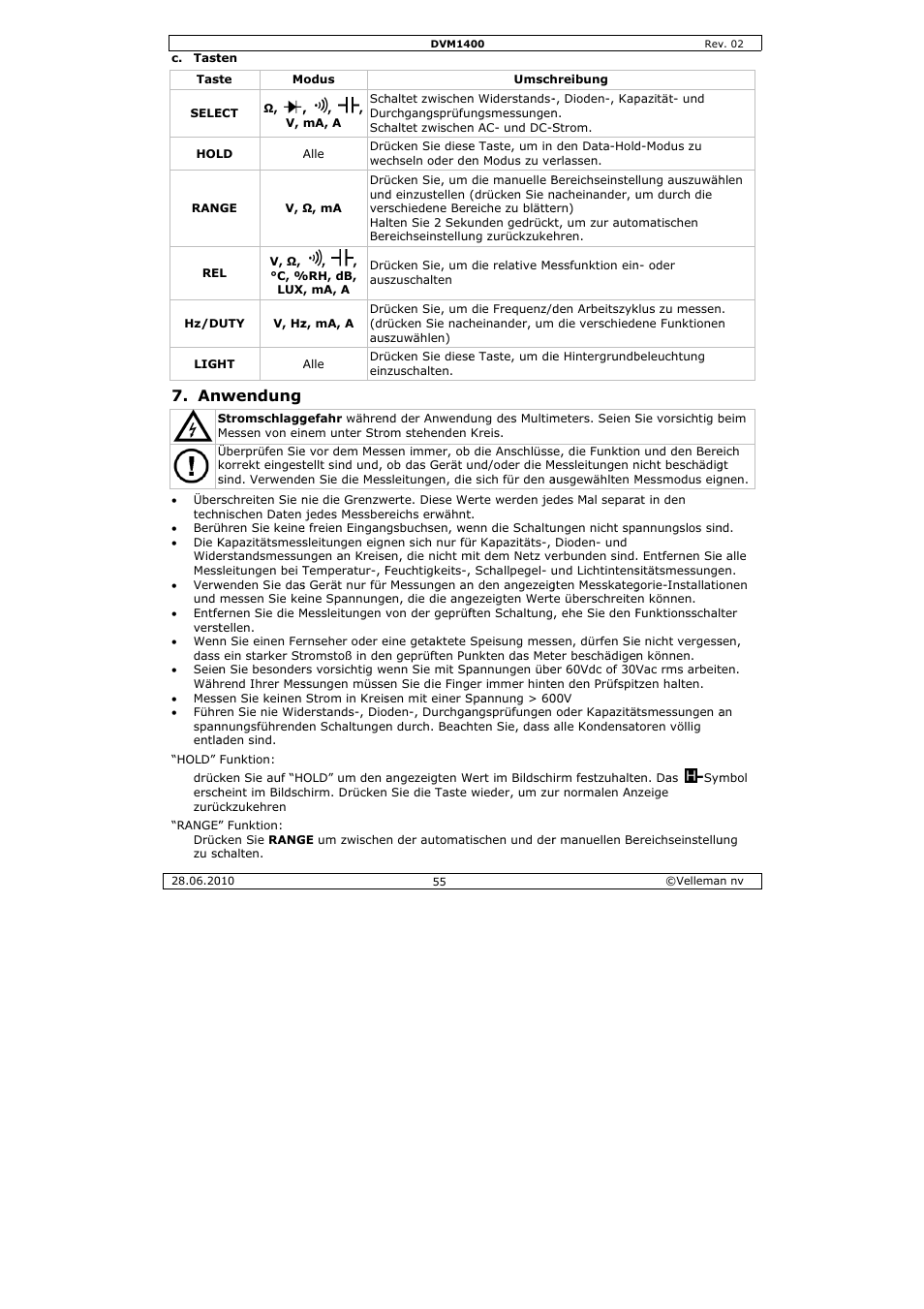 Nwendung | Velleman DVM1400 User Manual | Page 55 / 77