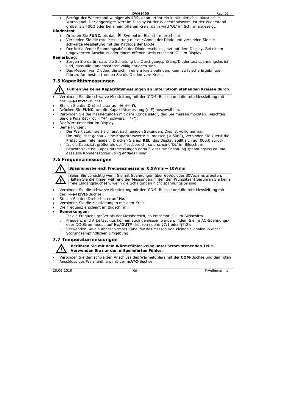 Velleman DVM1400 User Manual | Page 58 / 77