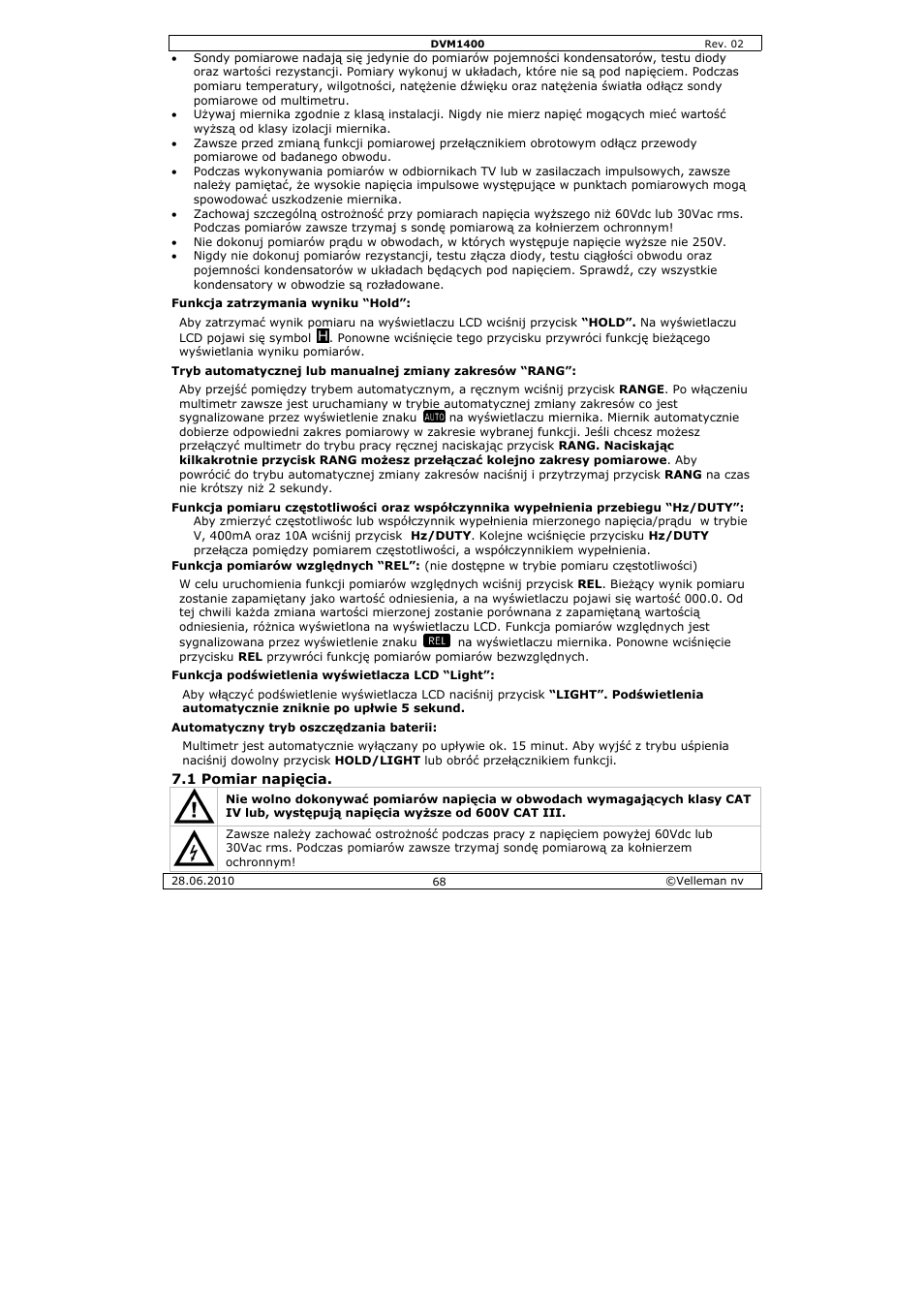 Velleman DVM1400 User Manual | Page 68 / 77