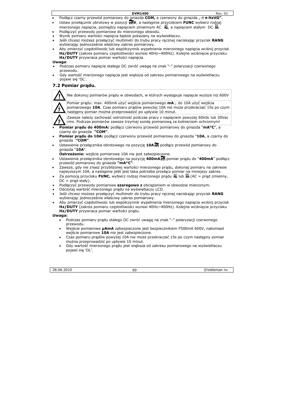 Velleman DVM1400 User Manual | Page 69 / 77