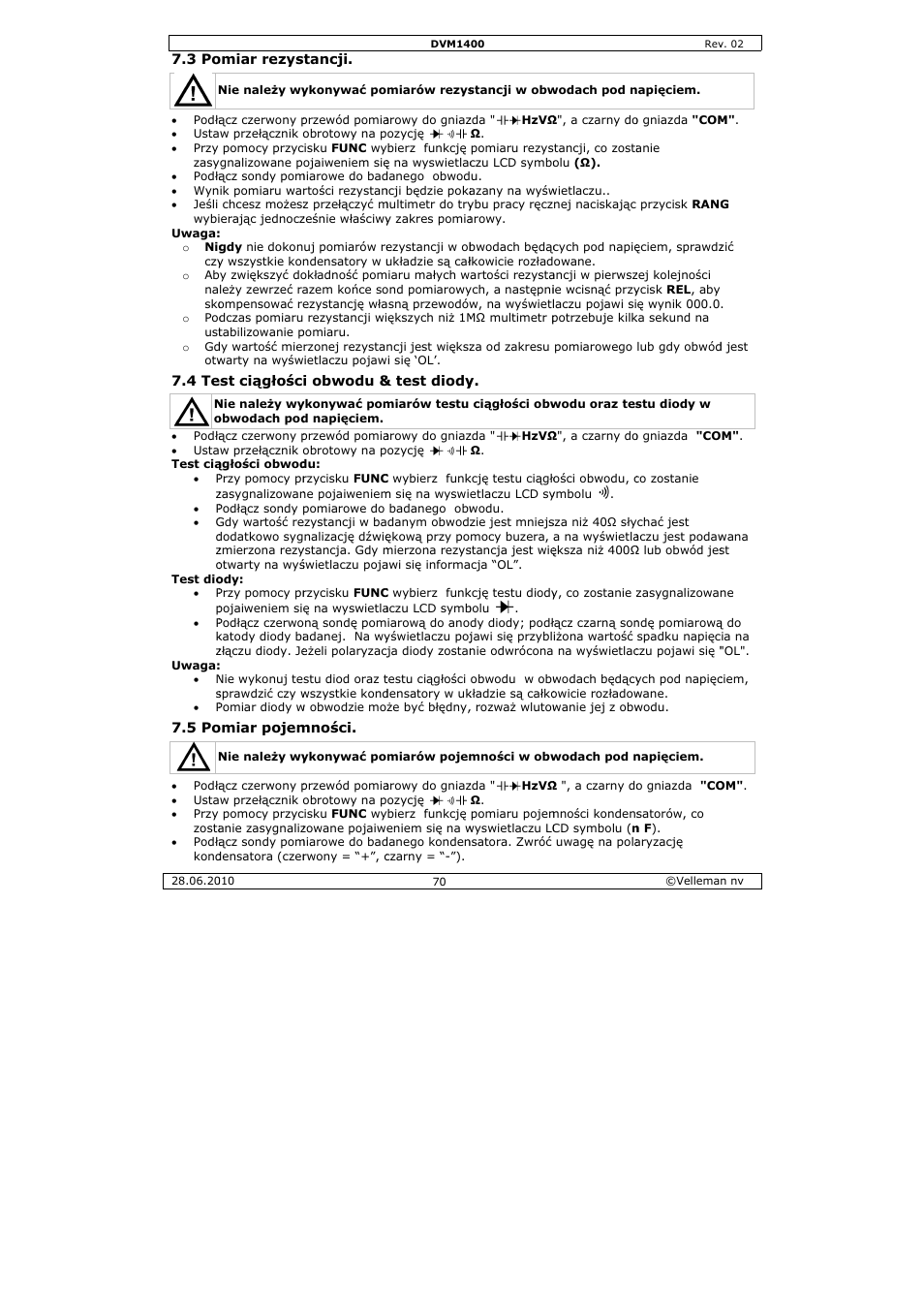 Velleman DVM1400 User Manual | Page 70 / 77