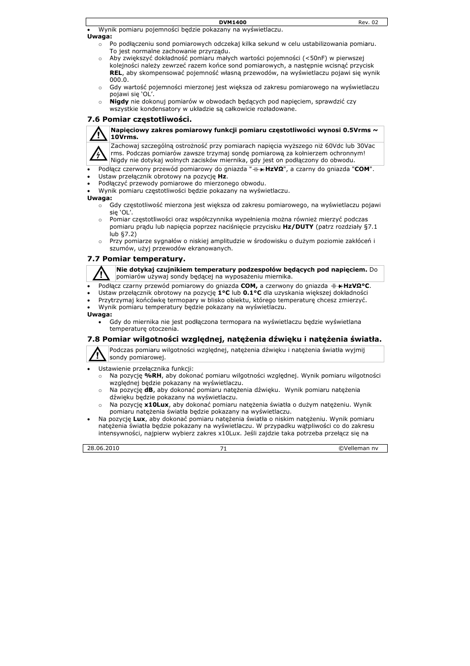 Velleman DVM1400 User Manual | Page 71 / 77