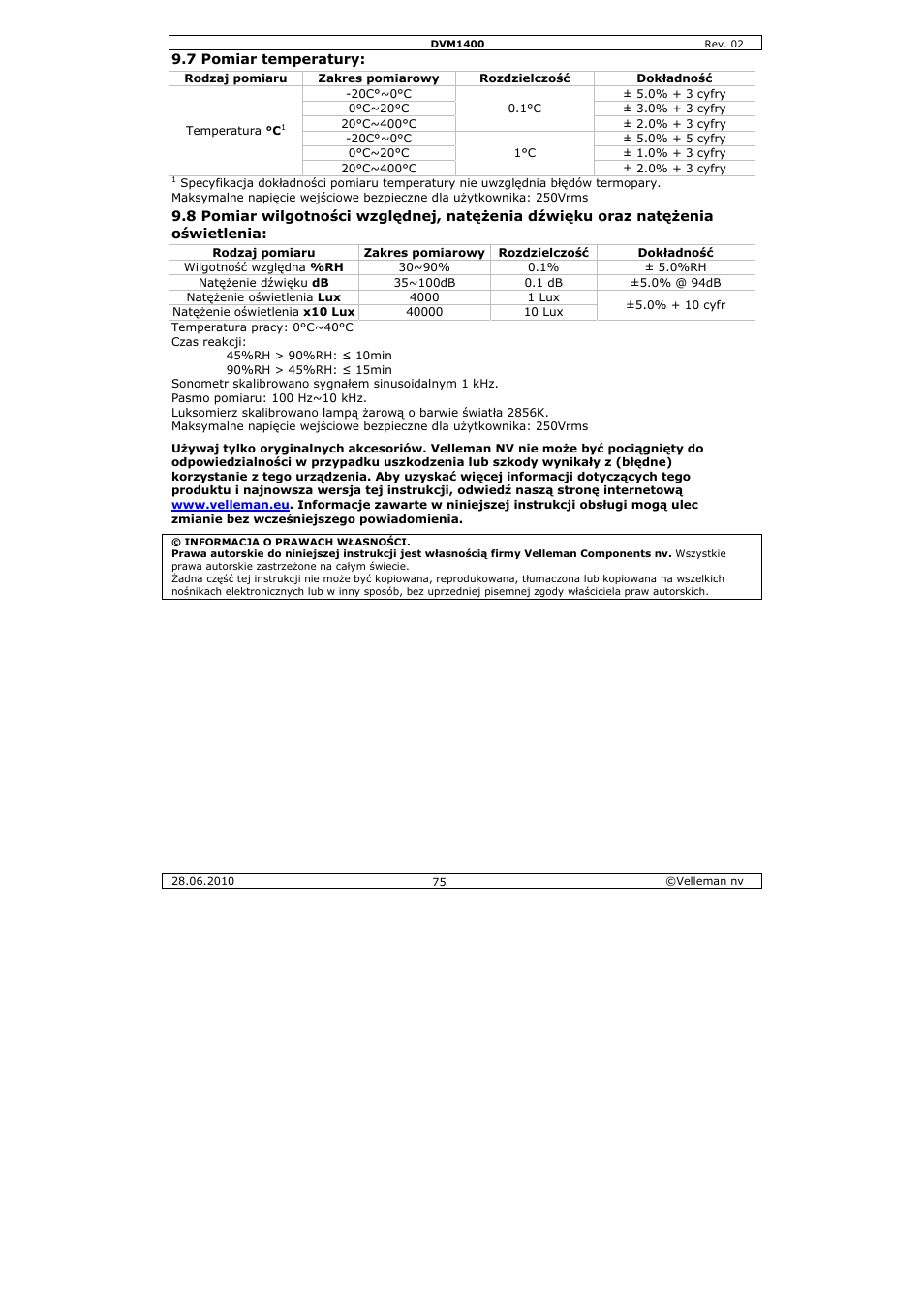 Velleman DVM1400 User Manual | Page 75 / 77
