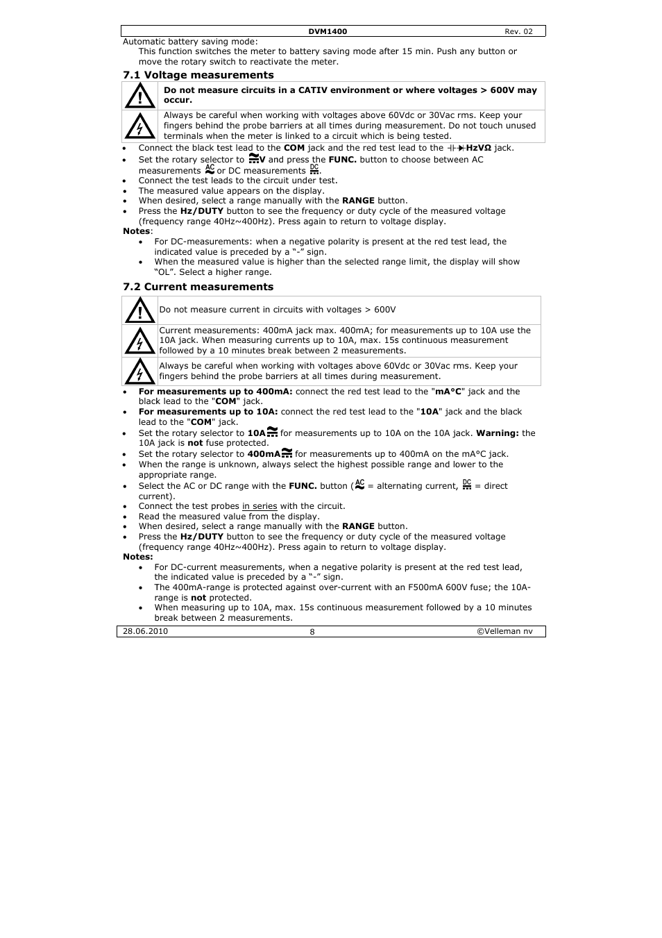 Velleman DVM1400 User Manual | Page 8 / 77
