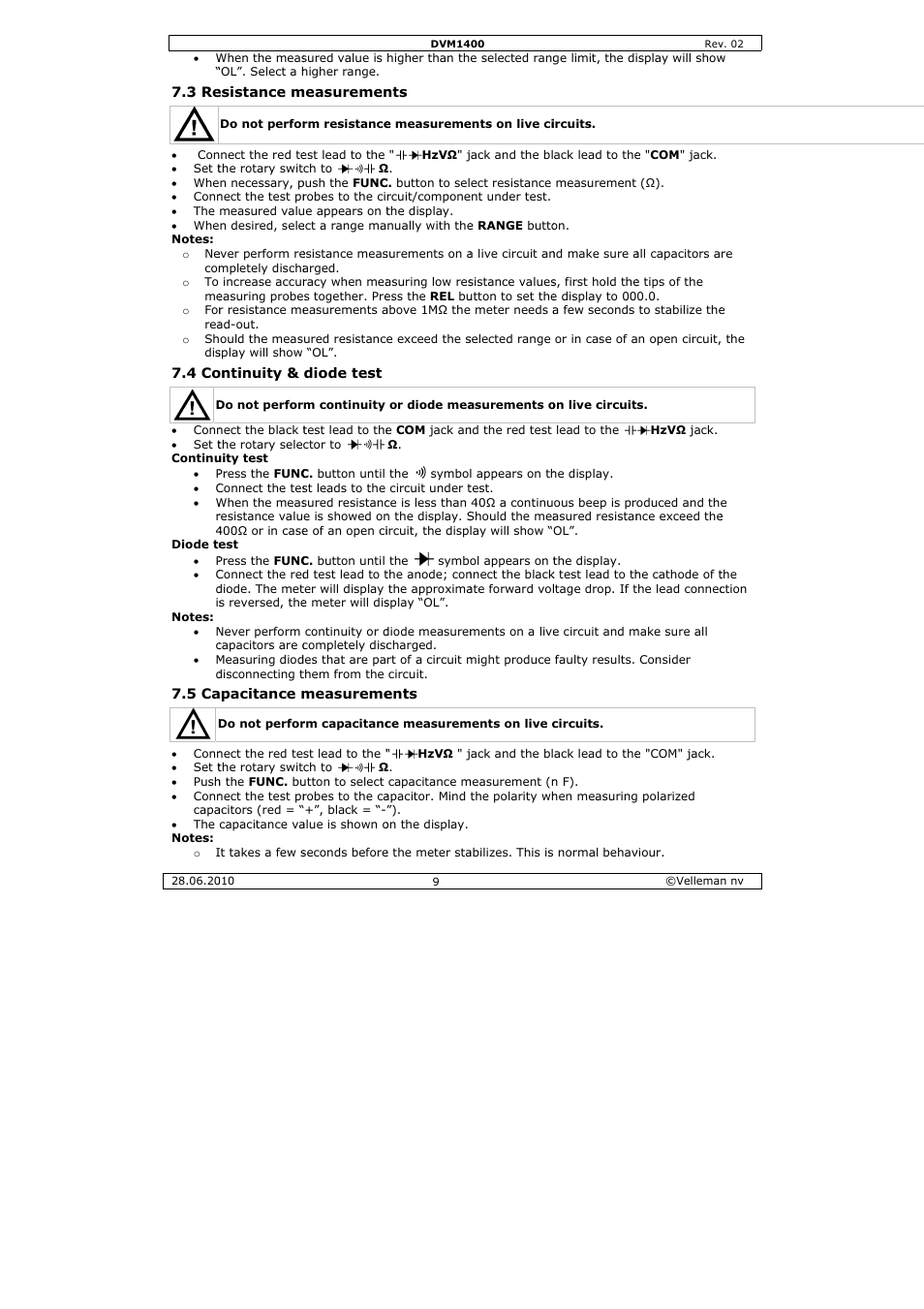 Velleman DVM1400 User Manual | Page 9 / 77