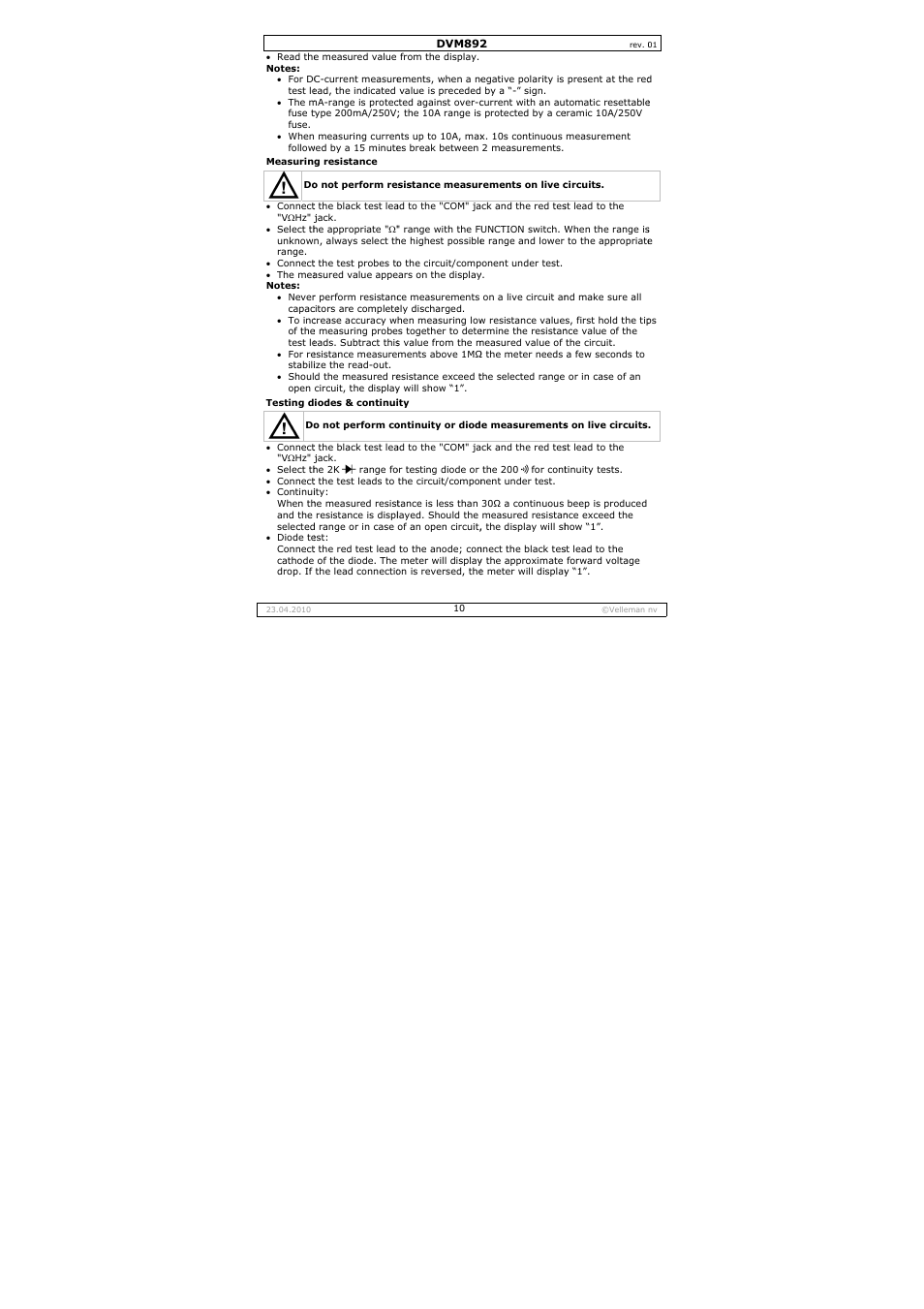 Velleman DVM892 User Manual | Page 10 / 68