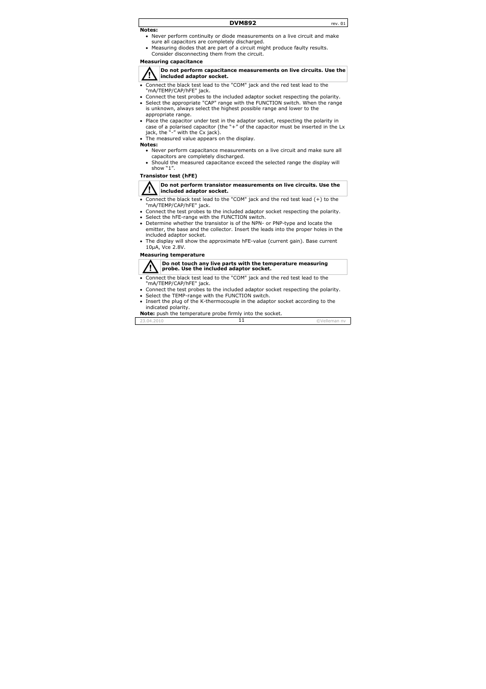 Velleman DVM892 User Manual | Page 11 / 68