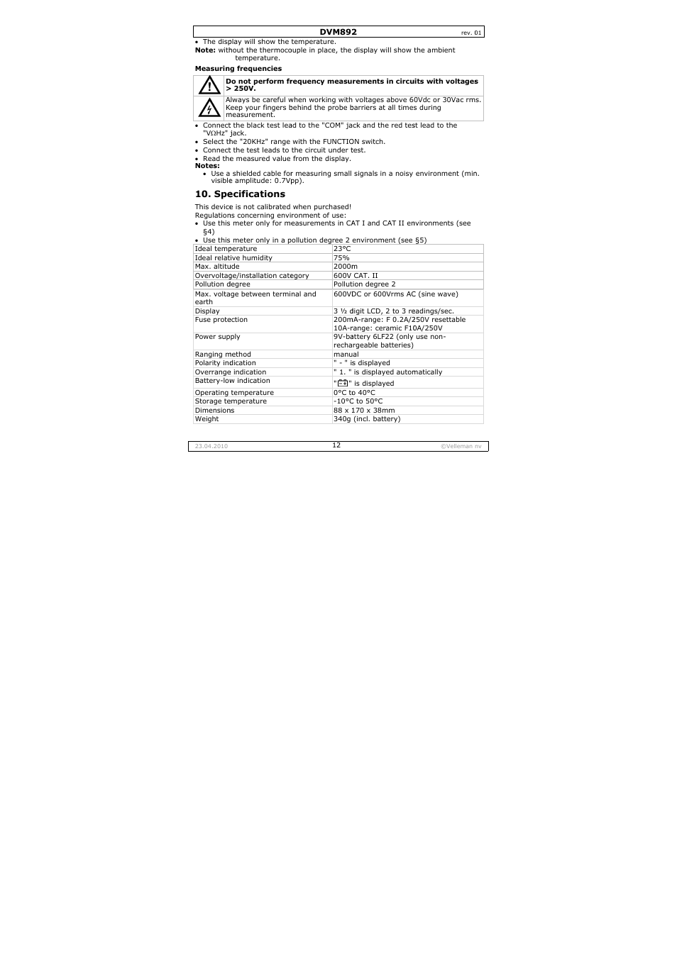 Velleman DVM892 User Manual | Page 12 / 68