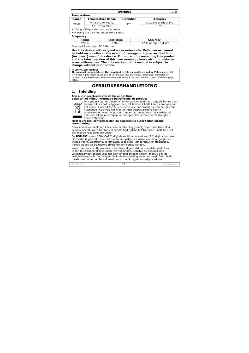 Gebru, Uikersha, Ndleidin | Velleman DVM892 User Manual | Page 14 / 68
