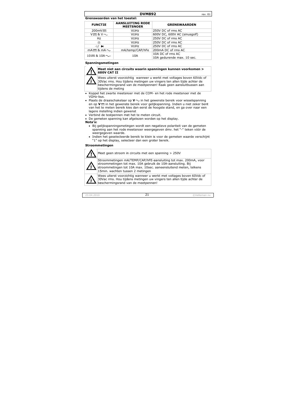 Velleman DVM892 User Manual | Page 21 / 68