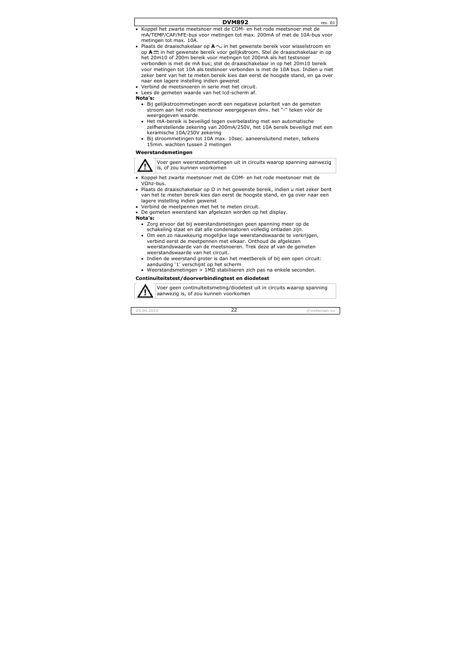 Velleman DVM892 User Manual | Page 22 / 68