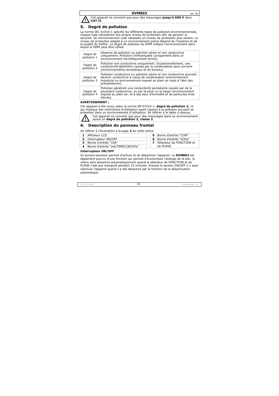 Velleman DVM892 User Manual | Page 31 / 68
