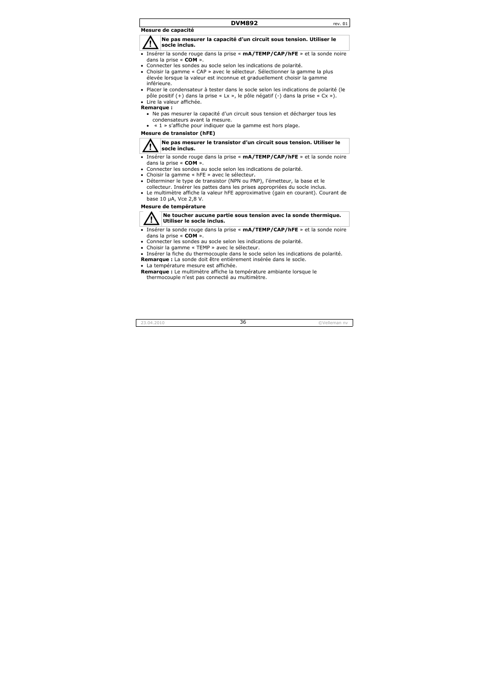 Velleman DVM892 User Manual | Page 36 / 68
