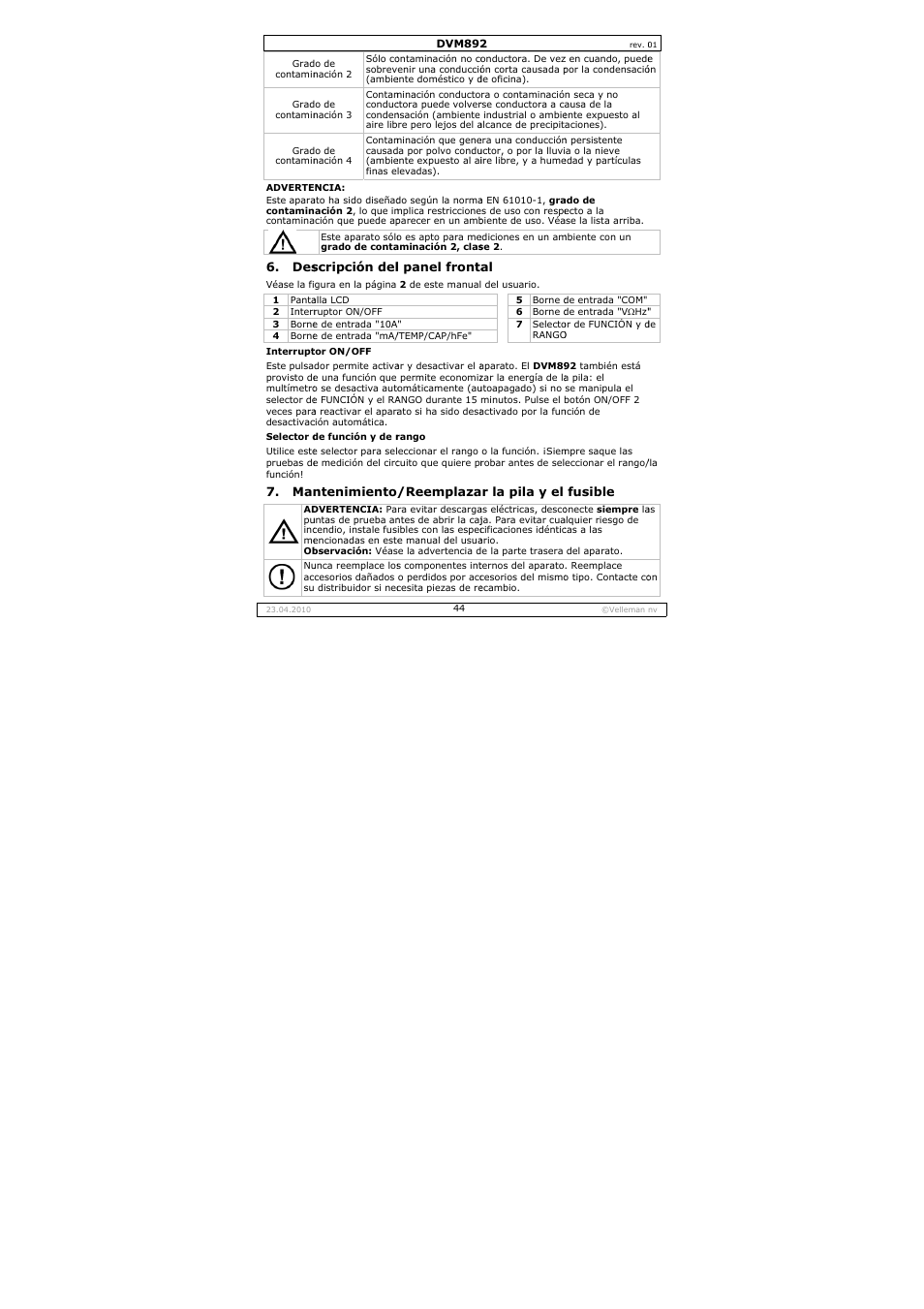 Velleman DVM892 User Manual | Page 44 / 68