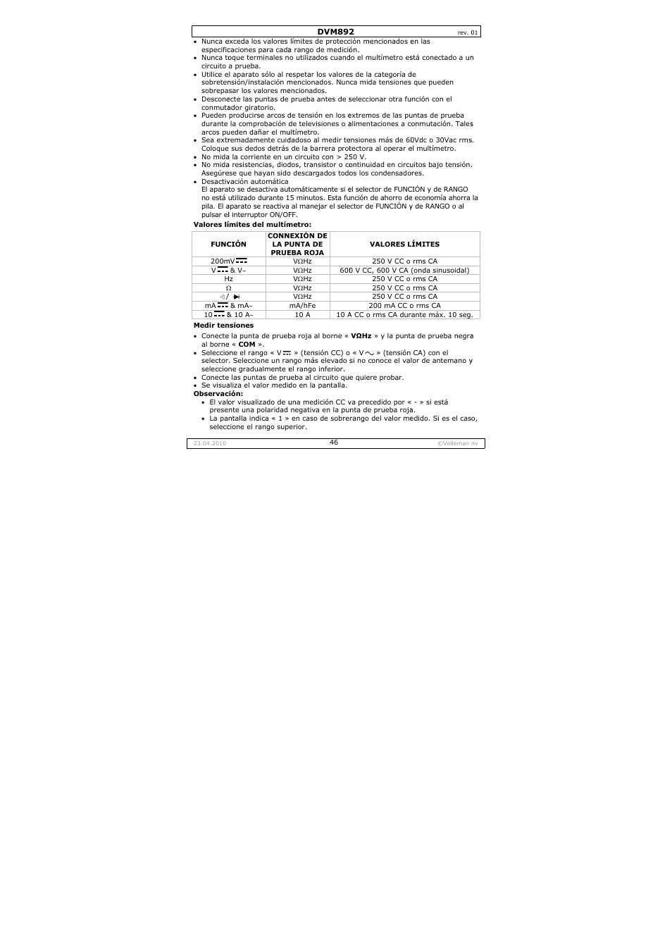 Velleman DVM892 User Manual | Page 46 / 68