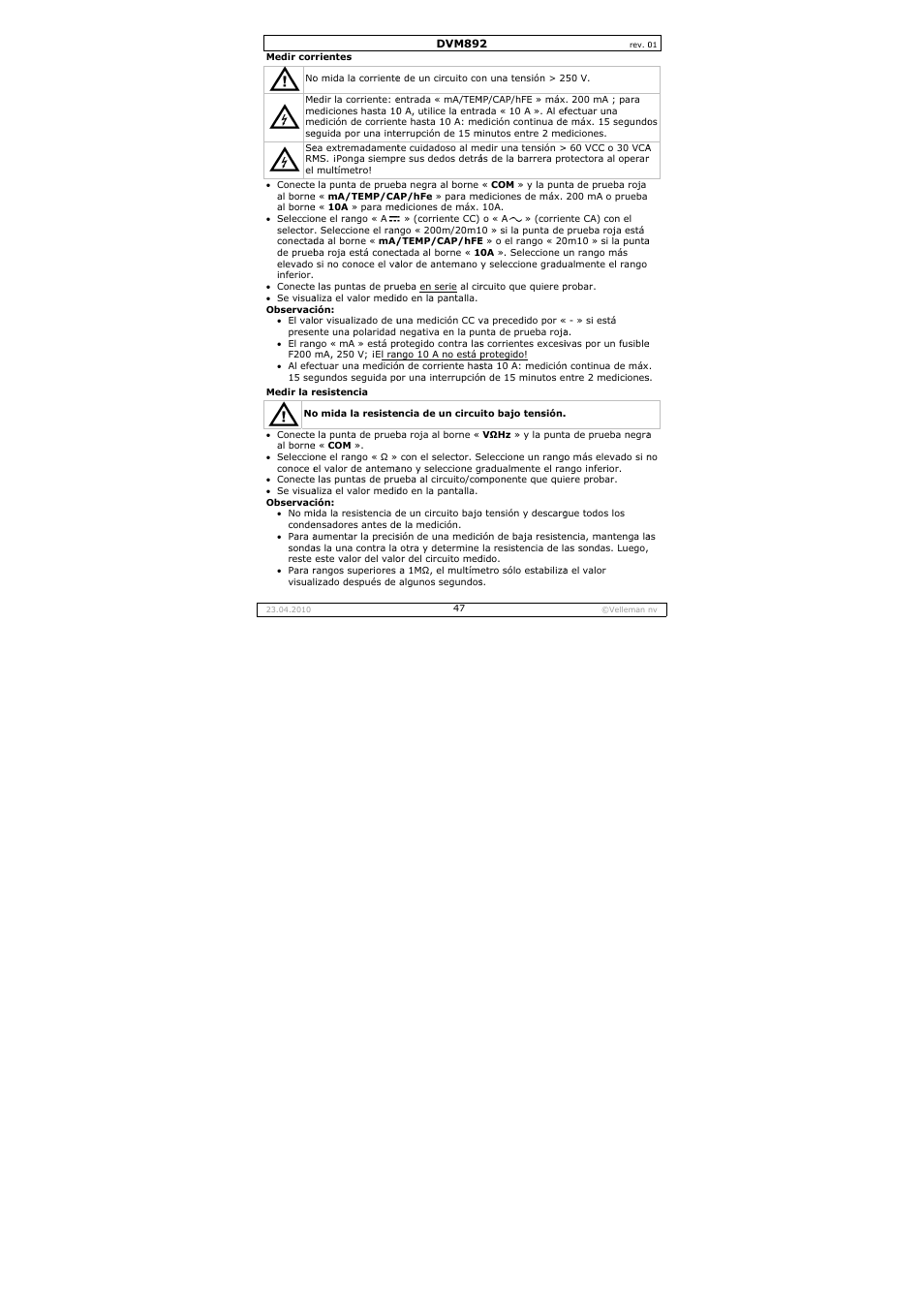 Velleman DVM892 User Manual | Page 47 / 68