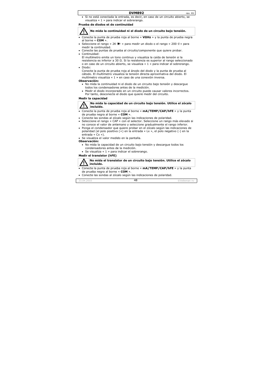 Velleman DVM892 User Manual | Page 48 / 68