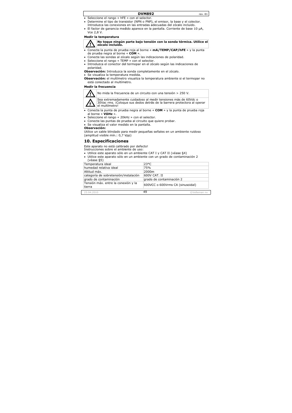 Velleman DVM892 User Manual | Page 49 / 68