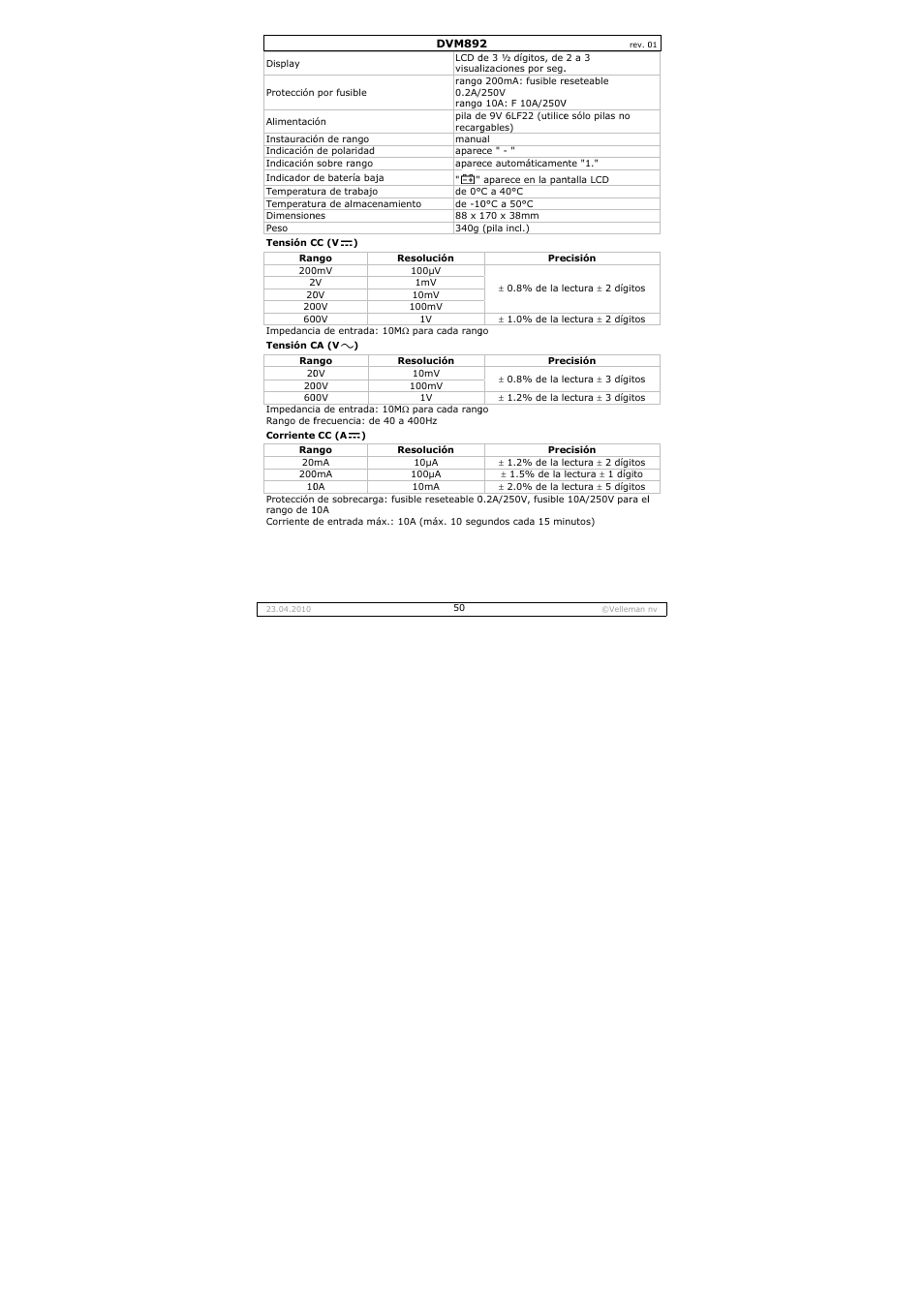 Velleman DVM892 User Manual | Page 50 / 68