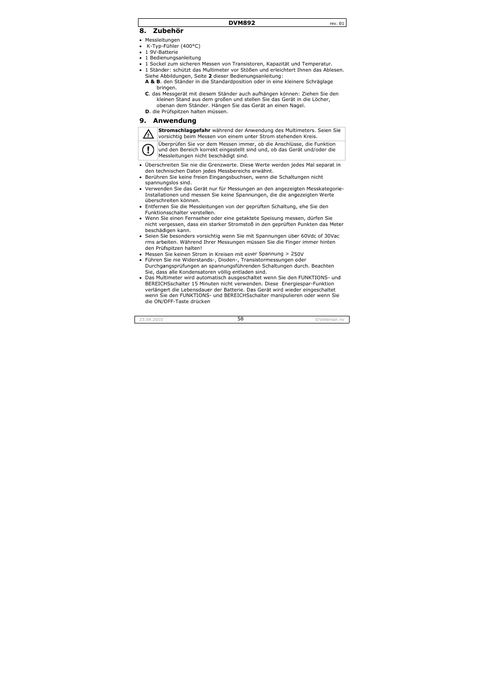 Velleman DVM892 User Manual | Page 58 / 68