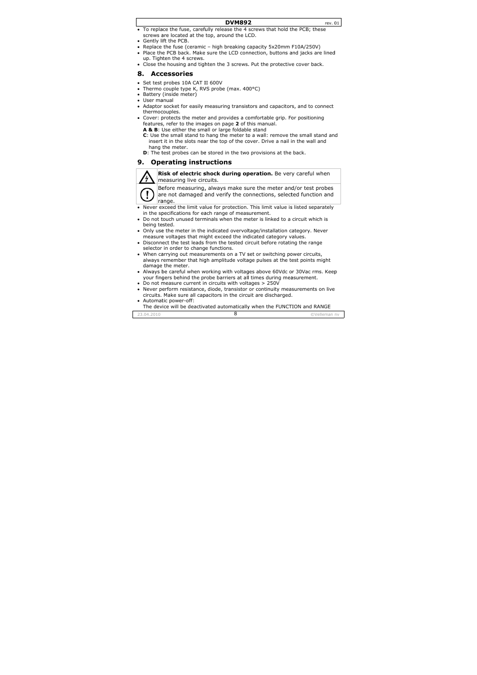 Velleman DVM892 User Manual | Page 8 / 68