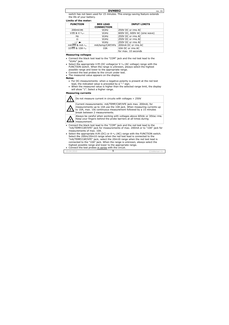 Velleman DVM892 User Manual | Page 9 / 68