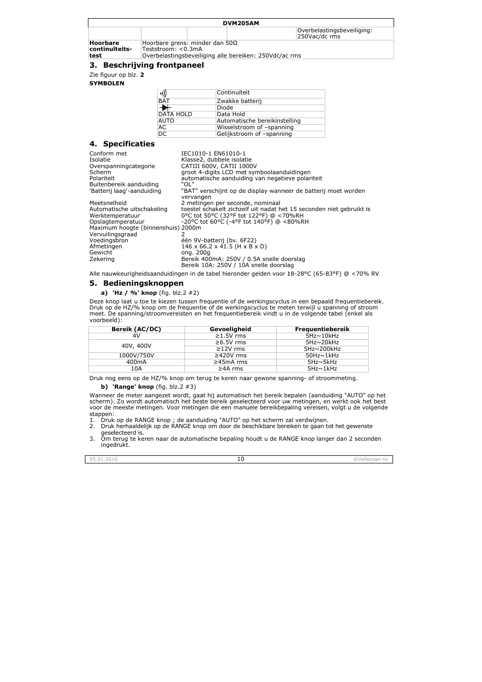 Velleman DVM205AM User Manual | Page 10 / 36
