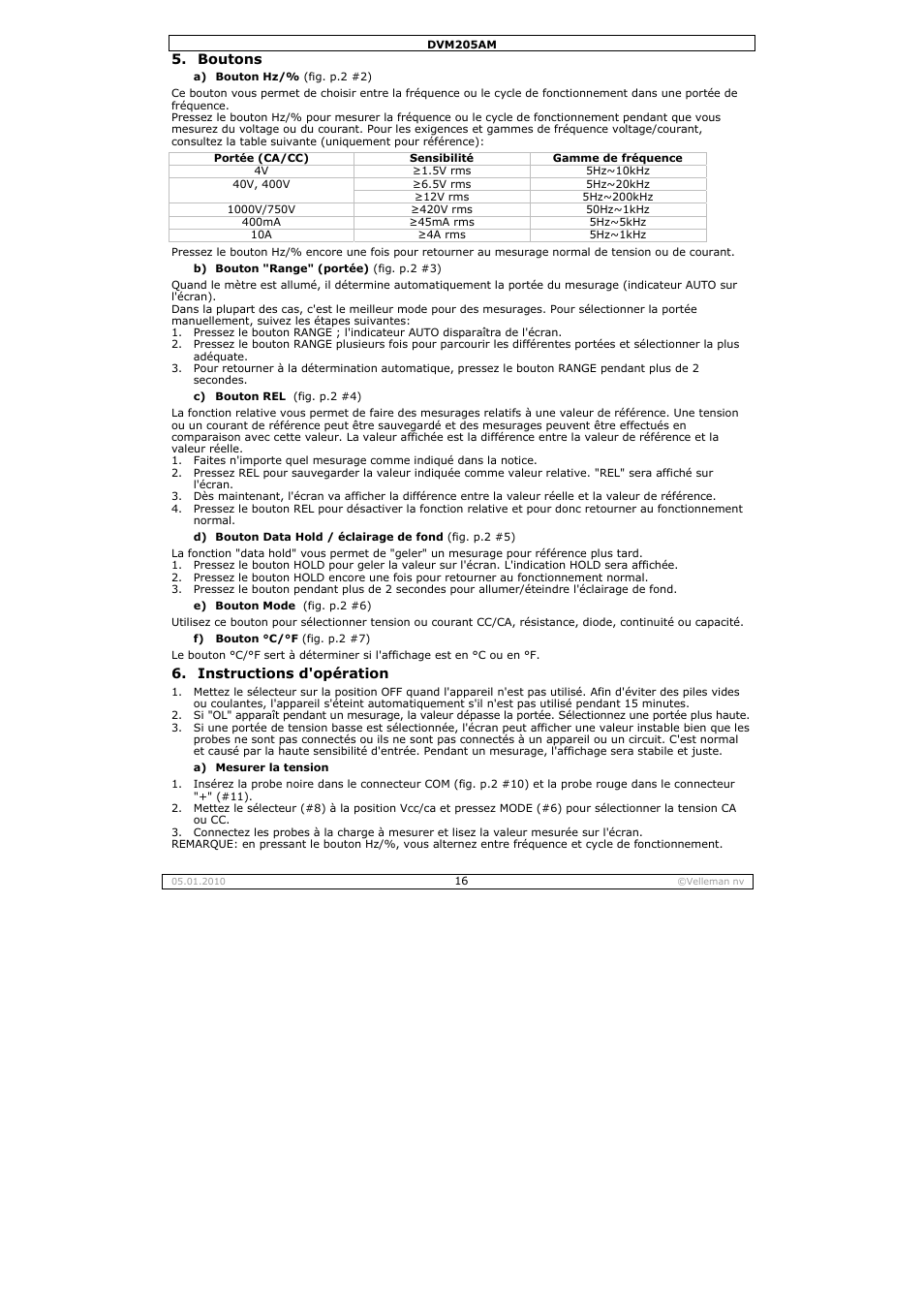 Velleman DVM205AM User Manual | Page 16 / 36
