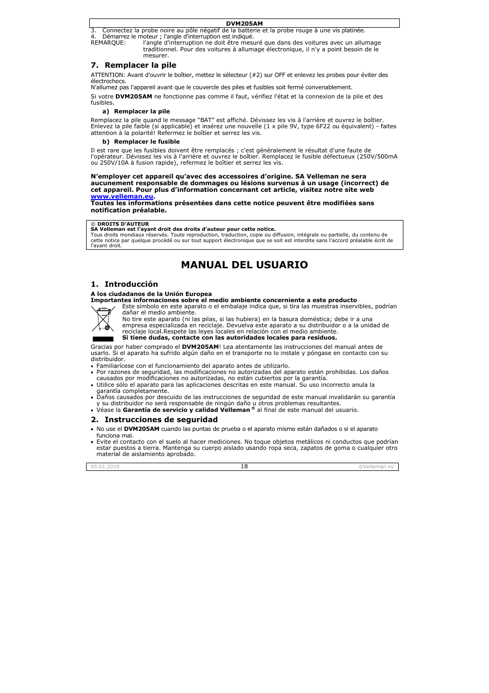 Nual del, L usuar | Velleman DVM205AM User Manual | Page 18 / 36