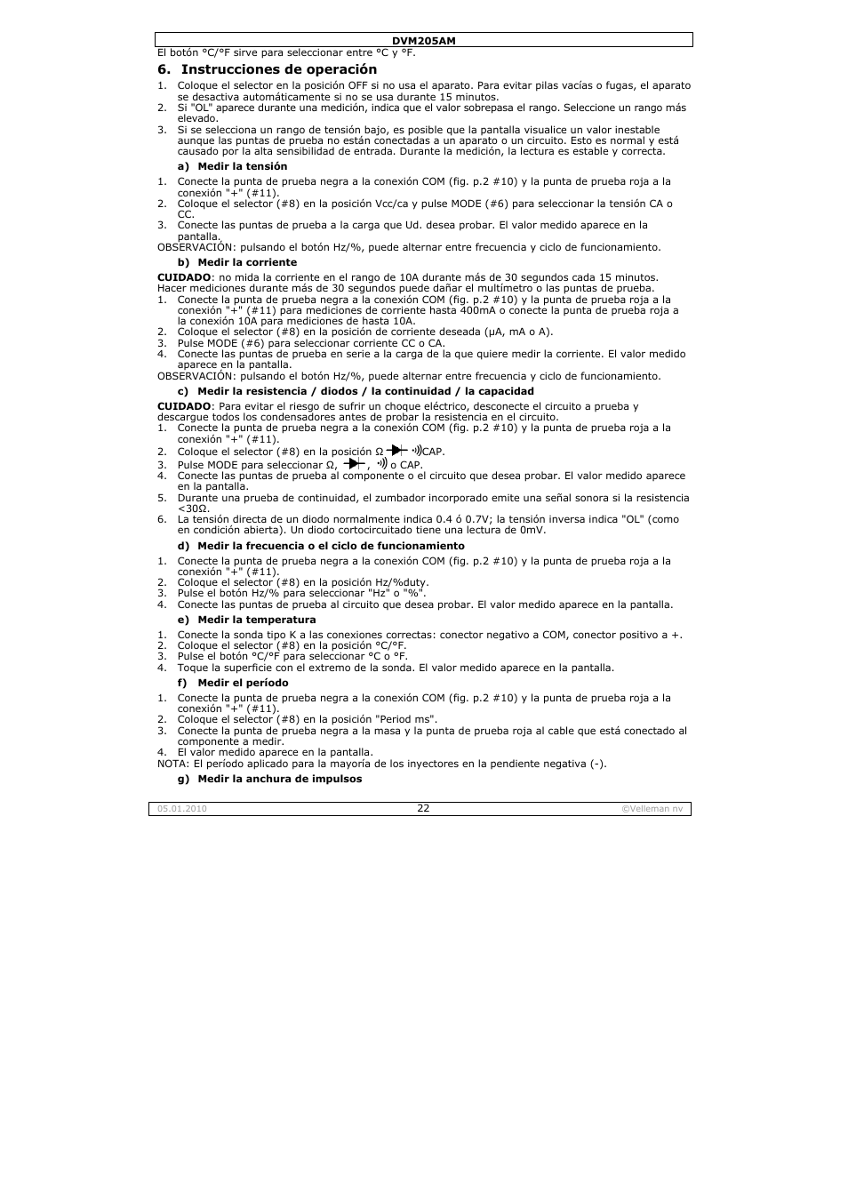 Velleman DVM205AM User Manual | Page 22 / 36