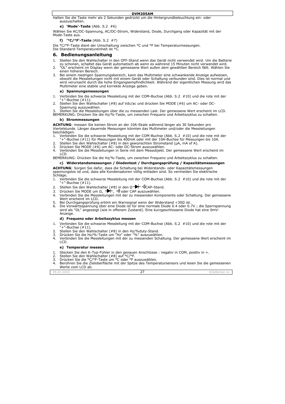 Velleman DVM205AM User Manual | Page 27 / 36