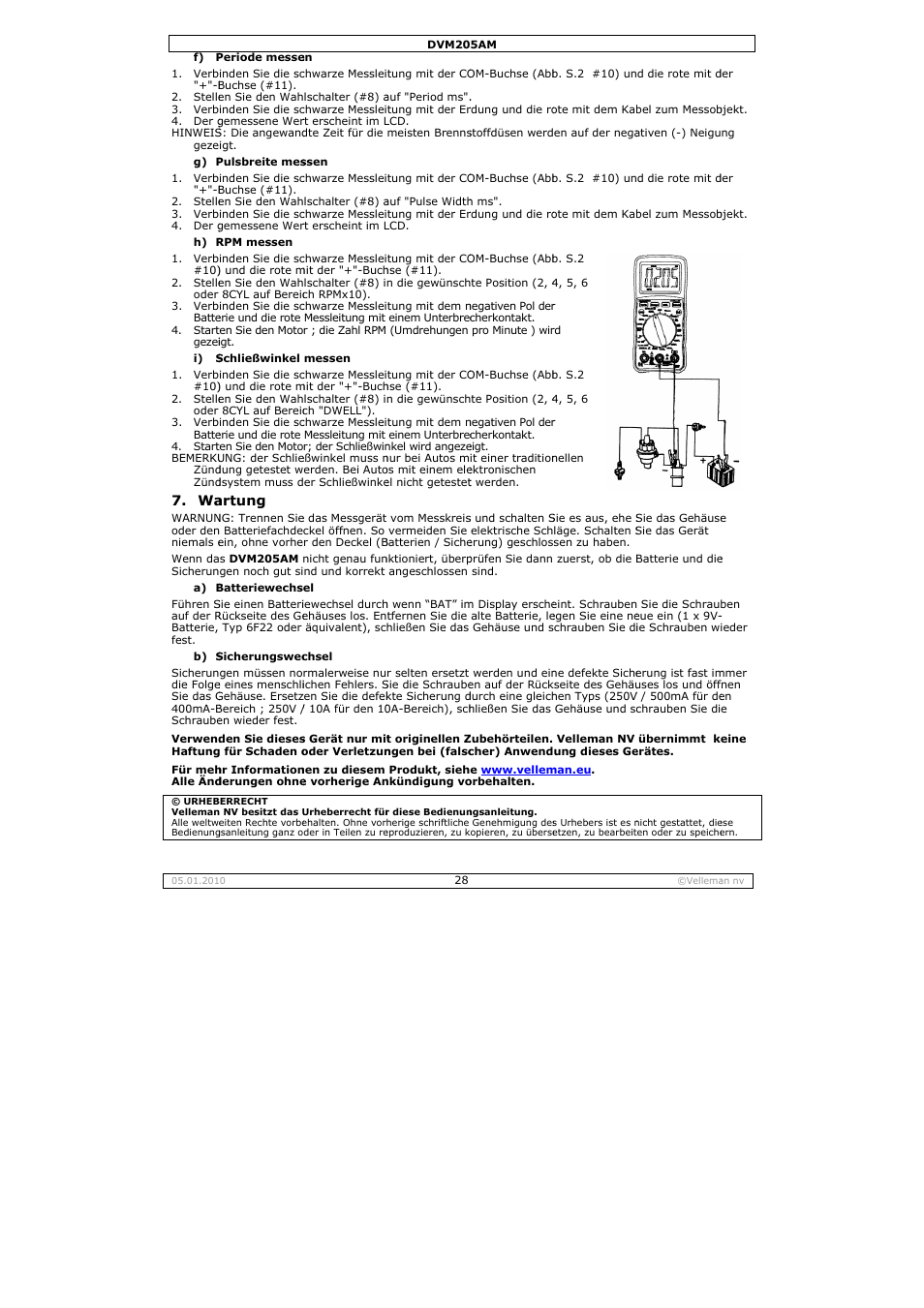 Velleman DVM205AM User Manual | Page 28 / 36