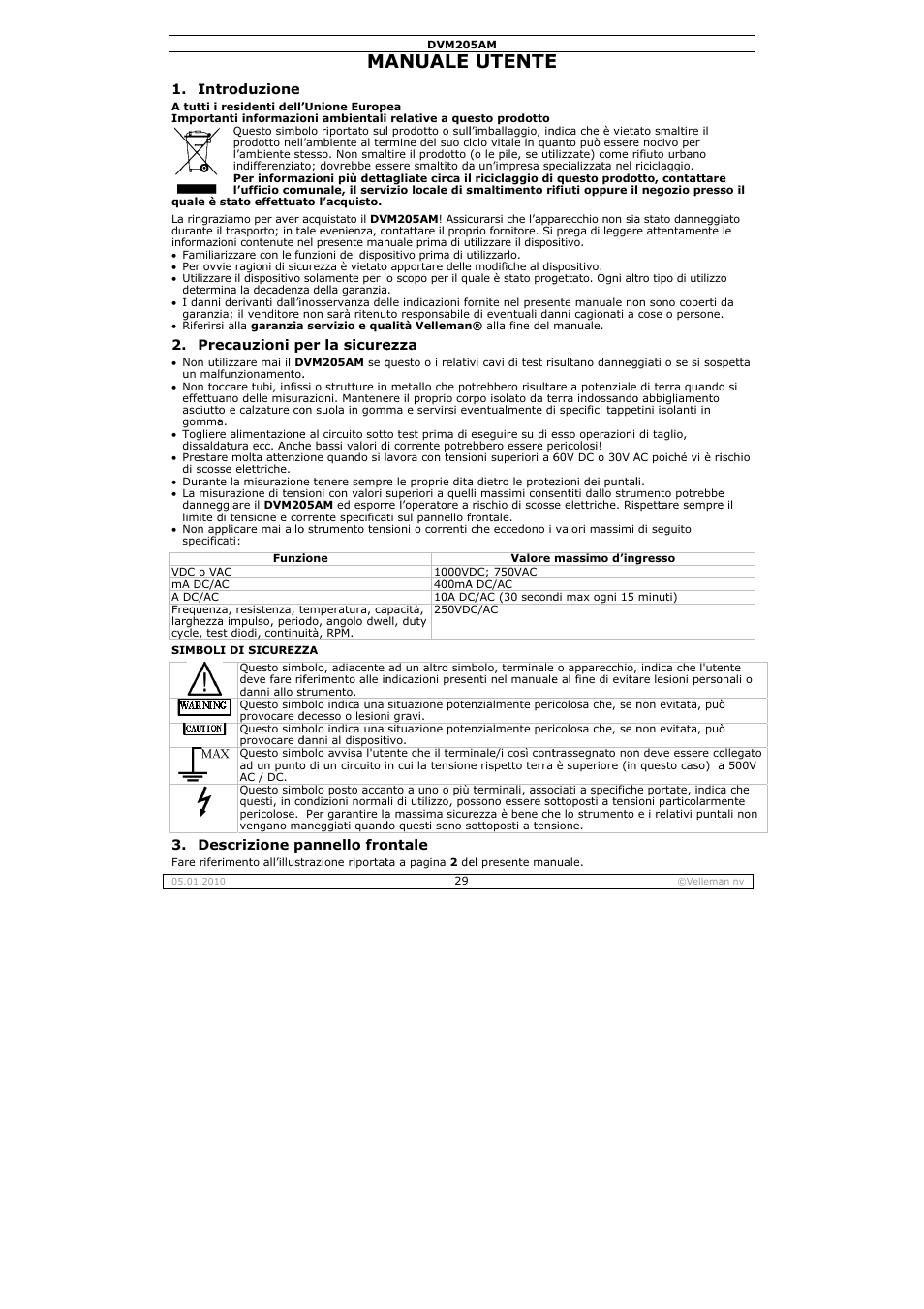 Anuale, Utente | Velleman DVM205AM User Manual | Page 29 / 36