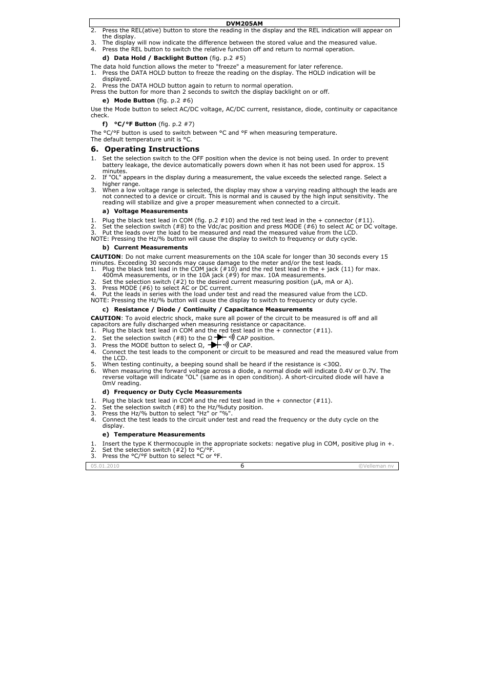 Velleman DVM205AM User Manual | Page 6 / 36