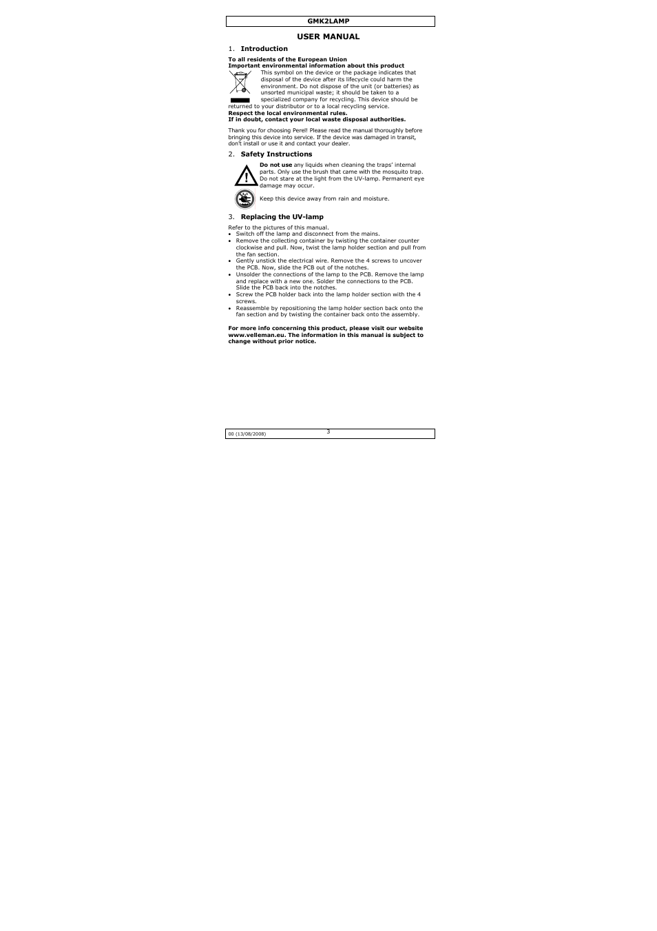 Velleman GMK1LAMP User Manual | Page 3 / 8