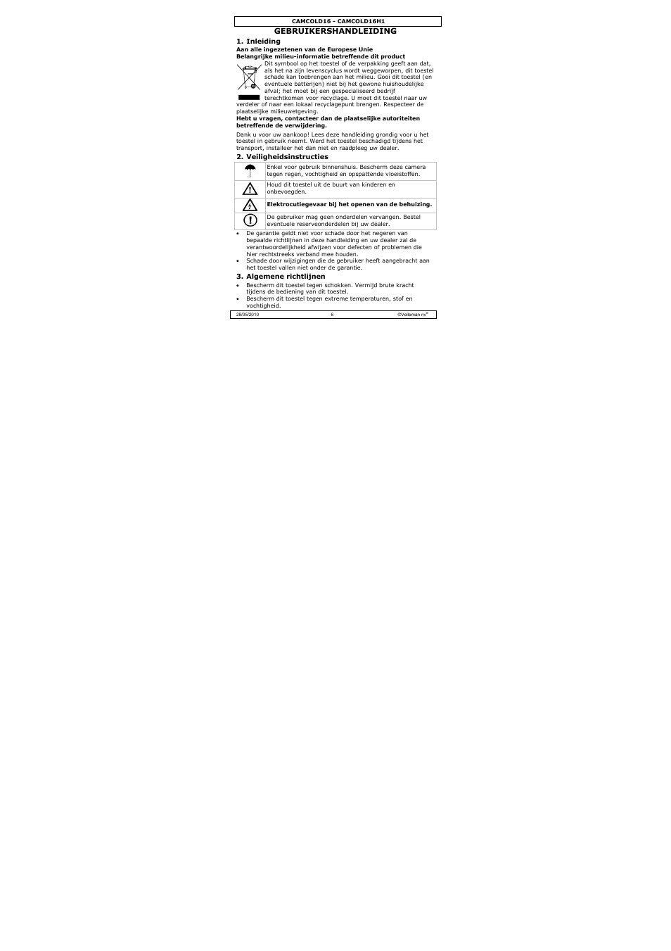 Gebruikershandleiding | Velleman CAMCOLD16 User Manual | Page 6 / 22