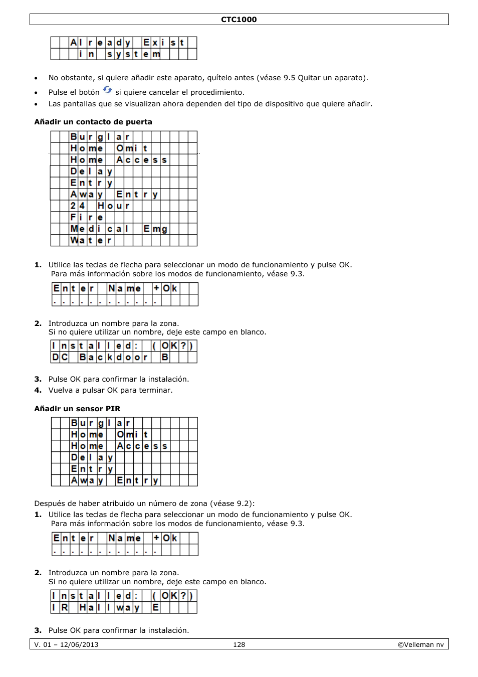 Añadir un contacto de puerta, Añadir un sensor pir | Velleman CTC1000 User Manual | Page 128 / 223
